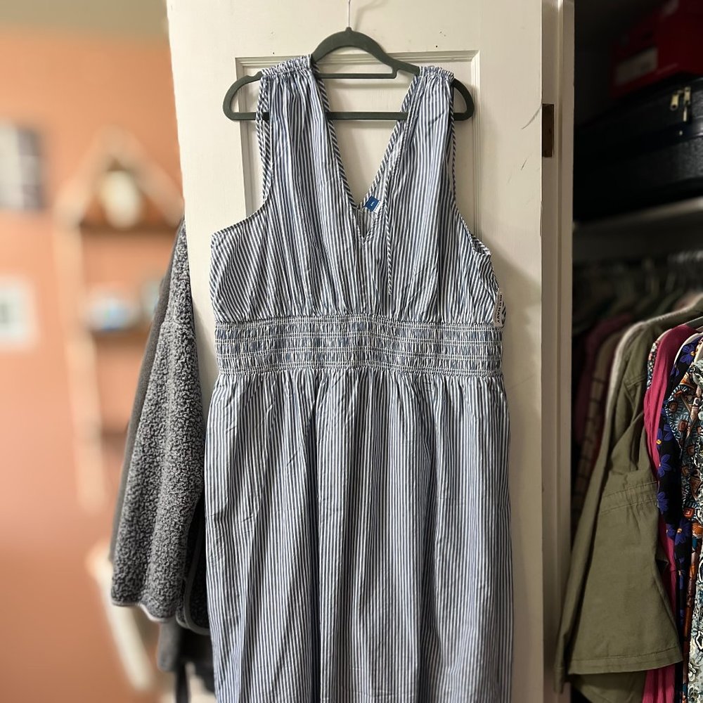 NWT Old Navy Fit & Flare Sleeveless Striped Tie-Shoulder Smocked Maxi Dress